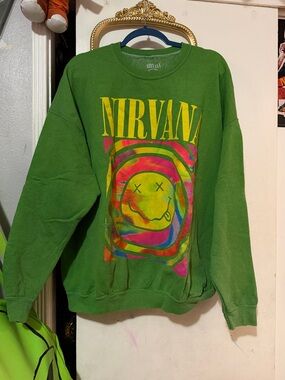 Urban outfitters NIRVANA Green Psychedelic Graphic Crewneck Sweatshirt - Men's